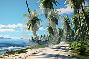 Coastal road palm tree nature. Generate Ai