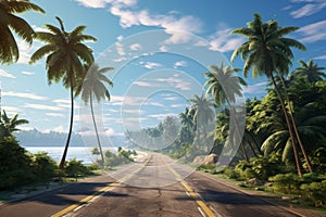 Coastal road palm tree view. Generate Ai