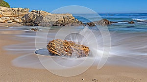 Coastal rock wave wash scenic beach ocean