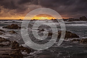 Coastal rocks at dusk in Wakayama prefecture, JAPAN