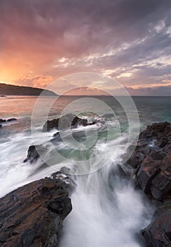 Coastal scene at sunset