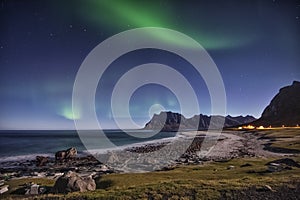 A coastal scene from Utakleiv beach in Lofoten archipelago, Norway