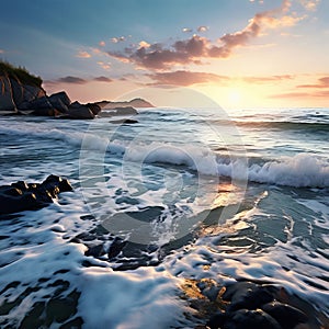 coastal scene with waves gently lapping at the shore k uhd ver photo
