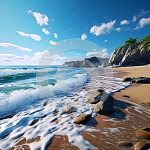 coastal scene with waves rolling onto a pebbly shore k uhd ver