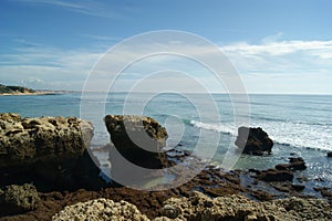 Coastal scenery at the resort of Albuferia on the Algarve in Portugal.