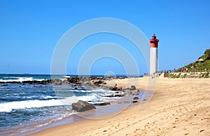 Coastal Seascape With Red and White lighthouse