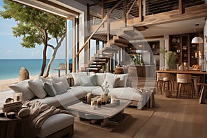 Coastal style home interior design of modern living room. AI generate