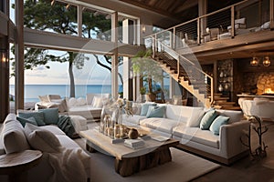 Coastal style home interior design of modern living room. AI generate