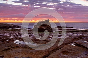 Coastal sunrise skies on a rocky Sydney reef at low tide