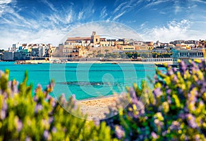 Coastal town in southern Italyâ€™s Apulia region - Otranto, Apulia region, Italy, europe. Popular Alimini Beach on background.