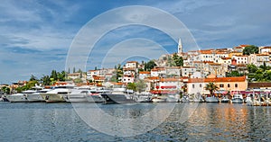 Coastal town of Vrsar, Istria, Croatia. Rovinj - beautiful antique city, yachts and Adriatic Sea.