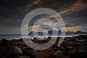 A coastal view from Myrland in Flakstad island, Lofoten archipelago