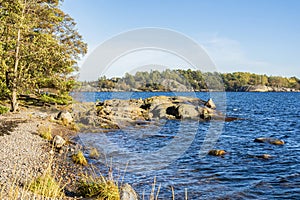Coastal view of Porkkalanniemi, rocks, stones and Gulf of Finland