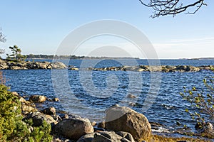 Coastal view of Porkkalanniemi, rocks, stones and Gulf of Finland, Kirkkonummi, Finland