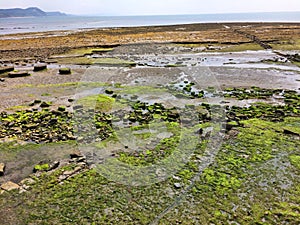 Coastal view of sea and mountains at Lyme Regis in Dorset