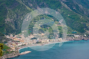 Coastal View seen from The Terrace of Infinity or Terrazza dell`Infinito, Villa Cimbrone, Ravello  village, Amalfi coast of Italy