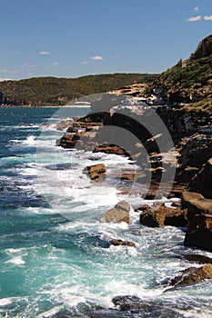 Coastal views of cliffs on the Bouddi Coastal Walk, New South Wales Australia