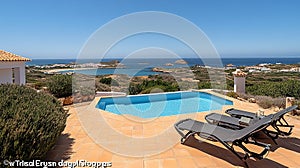 Coastal villa pool deck with ocean view