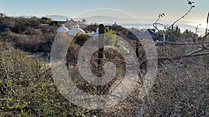 Coastal village at dawn, Sea of Cortes in the background, El Sargento, BCS, Mexico