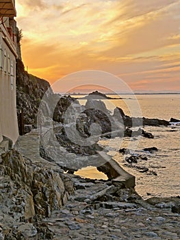 Coastal walk at sunset, Collioure, France