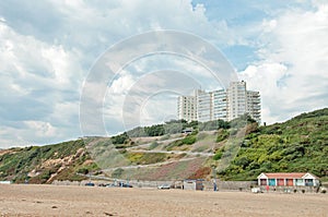 Coastal beach scenery along Bournemouth beach in Dorset.