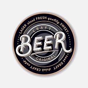 Coaster for beerl with hand written lettering.