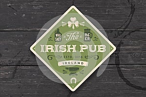 Coaster for Irish Pub. Vintage drawing for bar, pub