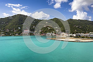 Coastline along a Road Town in Tortola. Caribbean sea