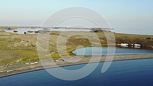 Coastline of Arctic Ocean in summer on desert Novaya Zemlya.