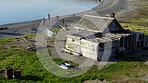 Coastline of Arctic Ocean in summer on desert Novaya Zemlya.