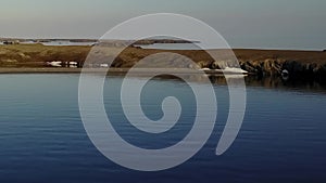 Coastline of Arctic Ocean in summer on desert Novaya Zemlya.