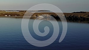 Coastline of Arctic Ocean in summer on desert Novaya Zemlya.