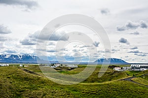 The coastline around the pond Stakholstjorn with pseudo craters - natural monument near Lake Myvatn in Northern Iceland