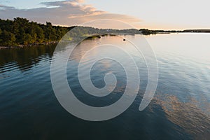 Coastline in the Baltic Sea during calm at sunset in summer in Viimsi Estonia. Drone view photo photo