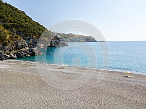 Coastline of Calabria, coves and promontories overlooking the sea. Italy. Aerial view, San Nicola Arcella