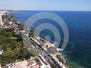 Coastline Caribbean sea malecon Santo Domingo, Dominican Republic