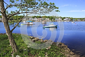 Coastline of the city of Mahone Bay located on the northwest shore of Mahone Bay along the South Shore of Nova Scotia in Lunenburg