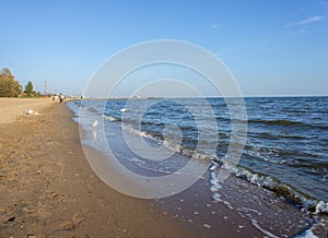 Coastline of the city of Mariupol in the evening photo