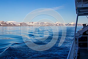 A coastline covered with glaciers of the northern extremity of the Novaya Zemlya archipelago.