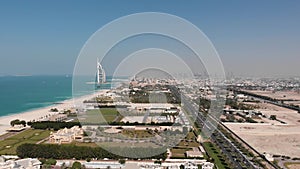 Coastline of Dubai with a view of the hotel Burj Al Arab Jumeirah