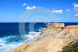 Coastline and gun battery, Marsalforn.