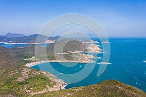 Coastline near High Island reservoir, Amazing aerial panorama view of Sai Kung, the famous vacation location in Hong Kong, outdoor