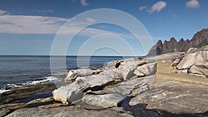 Coastline near the unique tourist boardwalk on Senja island