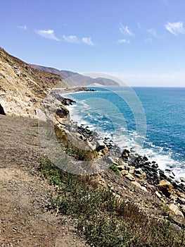 Coastline with ocean view and mountains at Malibu California USA