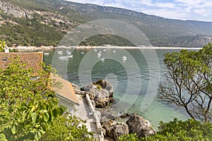 The coastline at Portinho da Arrabida bay