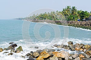 Coastline with protective sea wall