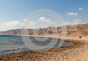 The coastline of the Red Sea and the mountains in the background. Egypt, the Sinai Peninsula