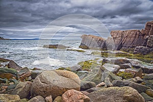 Coastline with rocks at Acadia National Park, Bar Harbor, Maine