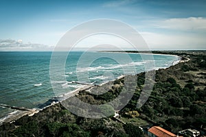 Coastline and seascape view from the Whale lighthouse, in Re island