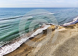 Coastline seen from above with the colors of the sand and the undertow photo